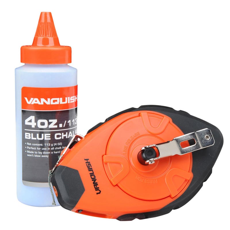 VANQUISH 2 Pieces ABS Chalk Line Reel with 4 oz Blue Chalk & 3.5 Gear Quick Retrieval Orange 4302 - Image 1